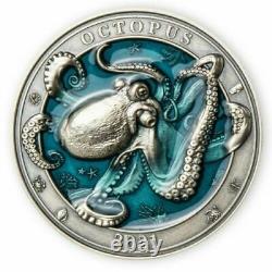2021 Barbados $5 Underwater World Octopus 3 oz. 999 Silver Coin Mintage 999