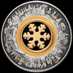 2021 CHRISTMAS WONDERLAND $2 2oz Silver Antiqued Coin 24k gold plated Snow Flake