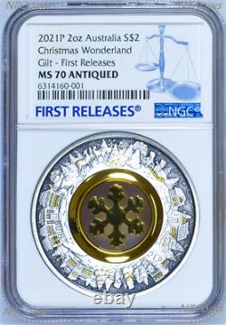 2021 Christmas Wonderland 2oz Silver Antiqued Coin NGC MS 70 FR