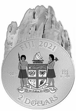 2021 Fiji Glacier Shaped 1 oz Silver Colorized $2 Coin GEM BU OGP