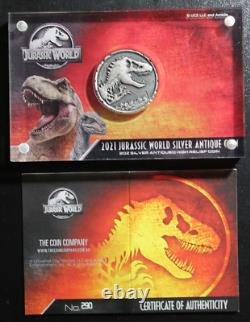 2021 Jurassic World Antiqued Cracked High Relief Coin 2 oz. 999 Silver 500 MADE