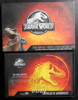 2021 Jurassic World Antiqued Cracked High Relief Coin 2 oz. 999 Silver 500 MADE