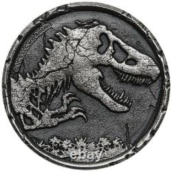 2021 Jurassic World Antiqued Cracked High Relief Coin 2 oz. 999 Silver 500 MADE