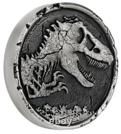 2021 Jurassic World Antiqued Cracked High Relief Coin 2 oz. 999 Silver 500 MADE