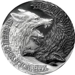 2021 Niue 1 Ounce Silver Two Wolves High Relief Antique Finish Coin