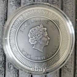 2021 Niue ZEUS GREEK GODS 2 oz Silver High Relief Antique Coin