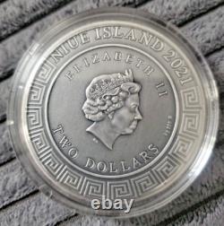 2021 Niue ZEUS GREEK GODS 2 oz Silver High Relief Antique Coin