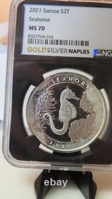 2021 Samoa Silver 2 Tala SEAHORSE NGC graded MS70 1 oz 999 Silver