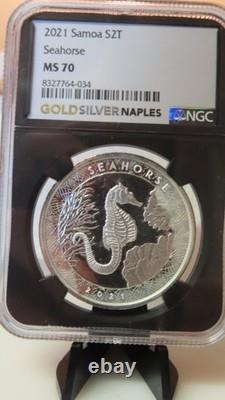 2021 Samoa Silver 2 Tala SEAHORSE NGC graded MS70 1 oz 999 Silver