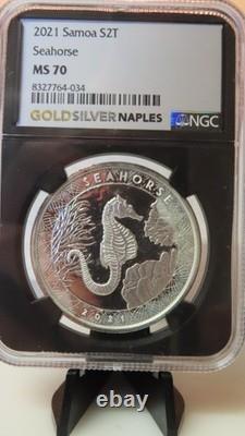 2021 Samoa Silver 2 Tala SEAHORSE NGC graded MS70 1 oz 999 Silver