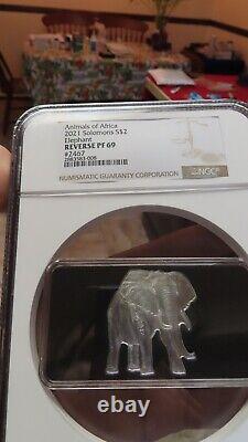 2021 Solomon Islands Animals of Africa ELEPHANT NGC Reverse PF 69 Silver 999 wow