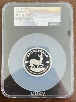 2021 South Africa 2 oz Silver Proof Krugerrand NGC PF 70 UCAM Black Holder