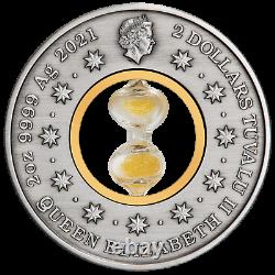 2021 Tuvalu $2 Hourglass 2oz of. 999 Fine Silver Antiqued Coin 2500 Made