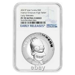 2021 Tuvalu 2 oz Proof Silver Homer Simpson High Relief Coin NGC PF 70 ER