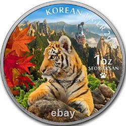 2022 South Korea Tiger! 1 Ounce Pure Silver. 999 Colorized Coin Series