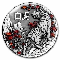 2022 Tuvalu 2 oz Silver White Tiger Rimless Coin (Antiqued) SKU#243047