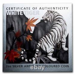 2022 Tuvalu 2 oz Silver White Tiger Rimless Coin (Antiqued) SKU#243047