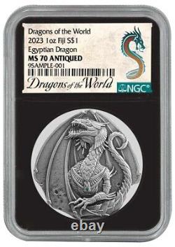 2023 Fiji $1 1 oz Silver Egyptian Dragon NGC MS70 Antiqued with Mintage of 1500