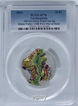 2024 Liechtenstein Silver 2 Oz 100 Years of the Swiss Franc PCGS SP70 FDOI Rhine