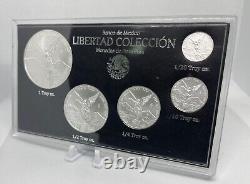 2024 Mexico Silver Libertad 5 Coin Set Bu 1 Oz To 1/20 Oz. 999 Fine Silver