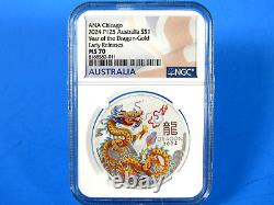 2024 P Australia, 2-Coin Set, Teal & Gold, YOTD NGC Pf 70 Ucam Early Releases