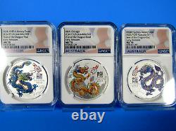 2024 P Australia, 3-Coin Set, Teal, Gold & Lilac, YOTD NGC Pf 70 Ucam ER