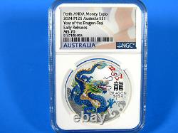 2024 P Australia, 3-Coin Set, Teal, Gold & Lilac, YOTD NGC Pf 70 Ucam ER
