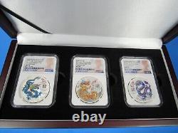2024 P Australia, 3-Coin Set, Teal, Gold & Lilac, YOTD NGC Pf 70 Ucam ER