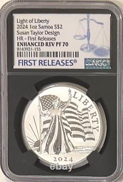 2024 Samoa $2 LIGHT OF LIBERTY 1 Oz Silver High Relief NGC Enhanced Rev PF70 FR