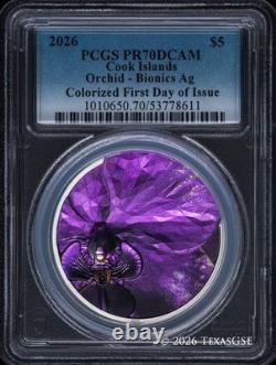 2026 Cook Islands $5 Bionics Orchid Silver 1oz PCGS PR70 First Day of Issue