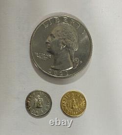 22K Maximiliano Emperador 1865 Gold Coin 1 Peso & Silver Hard To Find