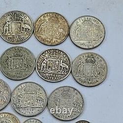 22pcs Australia Circulated Silver Florin Shilling 3 6 Pence Coins 1917-1947 B313