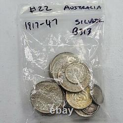 22pcs Australia Circulated Silver Florin Shilling 3 6 Pence Coins 1917-1947 B313