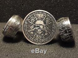 24K Pure Silver Coin Ring Predators World Pirate Money Sizes 5-15
