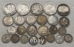 25-Coin Foreign Silver Lot. 3.74 ASW. Historic Commonwealth Silver. Q91