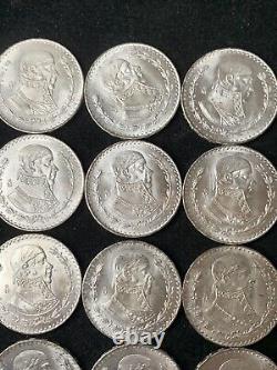 25x 1964 Un Peso Mexico Silver Au / Unc