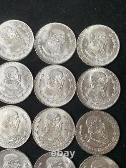 25x 1964 Un Peso Mexico Silver Au / Unc