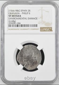 2R, Cob, Granada, 1566-98, NGC VF Details, Spain, Environmental Damage