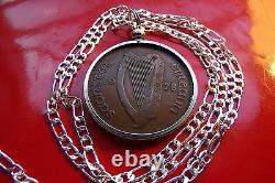 2Rare 1928 Irish Antique Lucky Penny Pendant on a 20 925 Sterling Silver Chain