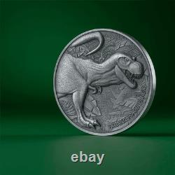 2 oz Silver Coin 2024 Cameroon Lost World Tyrannosaurus Rex T-Rex Antiqued