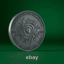 2 oz Silver Coin 2024 Cameroon Lost World Tyrannosaurus Rex T-Rex Antiqued