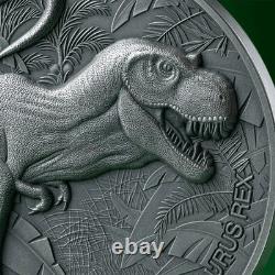 2 oz Silver Coin 2024 Cameroon Lost World Tyrannosaurus Rex T-Rex Antiqued