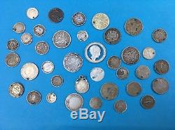 38 Pieces Job Lot Silver World Holed Coin Ex Jewellery Coins