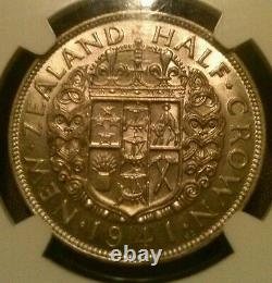 3 KEY DATE 1941 New Zealand AU58 3 and 6 Pence, XF45 1/2 Crown NGC LOW POP