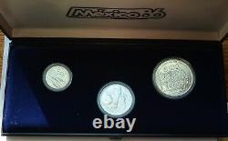 3 coin set, Mexico 25, 50 & 100 Pesos 1985, FIFA World Cup 1986 in Mexico, COA