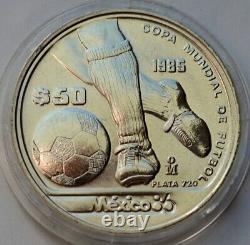 3 coin set, Mexico 25, 50 & 100 Pesos 1985, FIFA World Cup 1986 in Mexico, COA