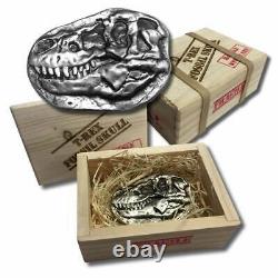 3oz. 999 Fine Silver T-Rex Dinosaur Fossil Skull Bar with Wood Crate IN STOCK