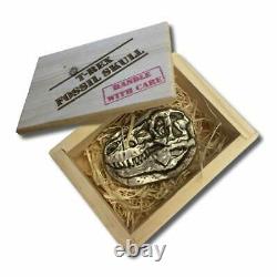 3oz. 999 Fine Silver T-Rex Dinosaur Fossil Skull Bar with Wood Crate IN STOCK