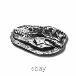 3oz. 999 Fine Silver T-Rex Dinosaur Fossil Skull Bar with Wood Crate IN STOCK