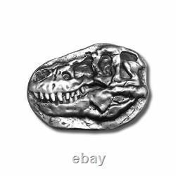 3oz. 999 Fine Silver T-Rex Dinosaur Fossil Skull Bar with Wood Crate IN STOCK